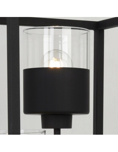 Lampa Podłogowa ROMA CAGE z Metalowym Prostopadłościanem i Industrialnymi Kloszami E27, Czarna Przezroczysta