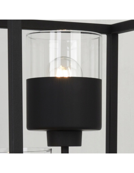 Lampa Podłogowa ROMA CAGE z Metalowym Prostopadłościanem i Industrialnymi Kloszami E27, Czarna Przezroczysta