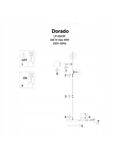 Lampa Stojąca DORADO - Klasyczna Elegancja z Kulistymi Kloszami w Złotym Wykończeniu do Wnętrz Nowoczesnych i Retro