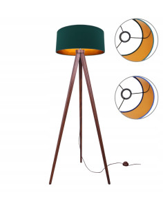 Lampa podłogowa SHADE z zielonym abażurem na trójnogu – elegancki dodatek do sypialni i salonu.