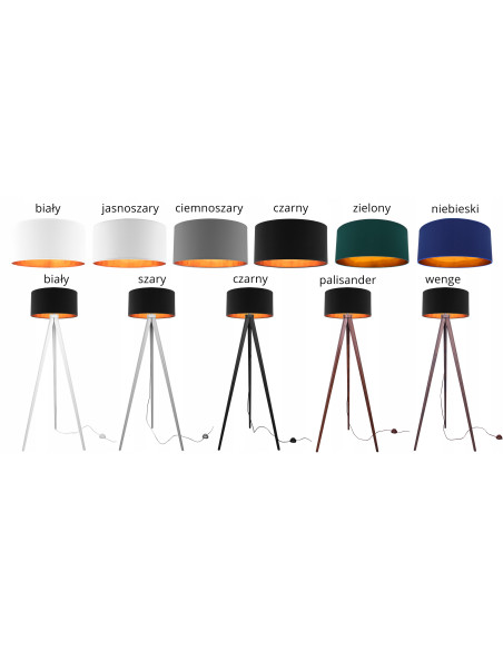 Lampa podłogowa SHADE z zielonym abażurem na trójnogu – elegancki dodatek do sypialni i salonu.