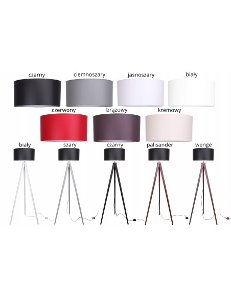 Lampa podłogowa TRIPOD z czarnym abażurem – nowoczesny trójnóg do wnętrz i czytania, elegancki design.