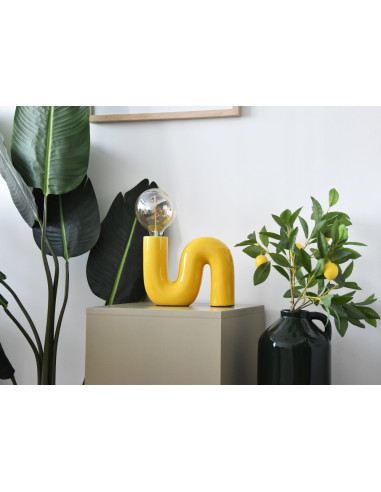 Lampa ceramiczna POP SERPENT E27, nowoczesna wężowa forma, żółta, idealna do salonu i sypialni