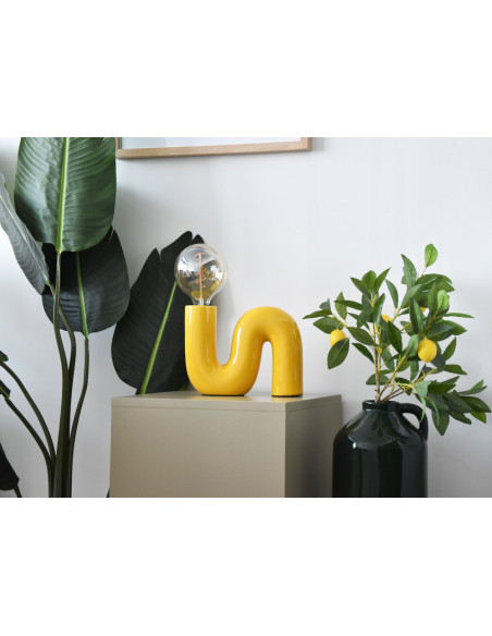 Lampa ceramiczna POP SERPENT E27, nowoczesna wężowa forma, żółta, idealna do salonu i sypialni