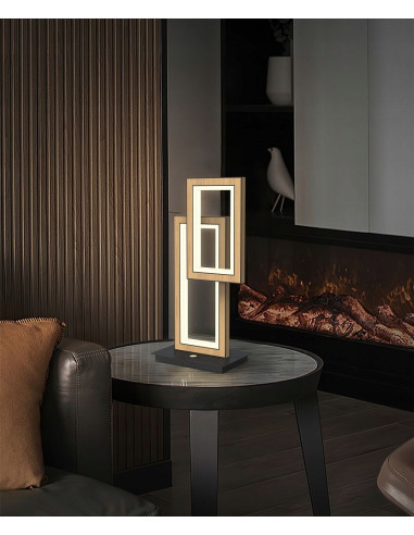 Nowoczesna lampa nocna PESCARA z dotykowym ściemniaczem, elegancki wybór do sypialni i biura w kolorze drewna.