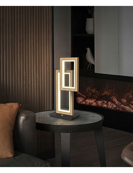 Nowoczesna lampa nocna PESCARA z dotykowym ściemniaczem, elegancki wybór do sypialni i biura w kolorze drewna.