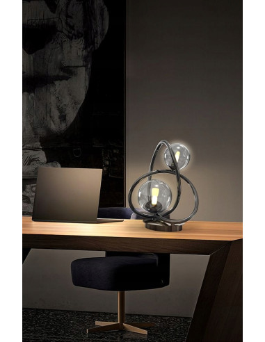 Lampa biurkowa NANCY w nowoczesnym stylu G9 - eleganckie czarne i srebrne oświetlenie do biura i pokoju młodzieżowego