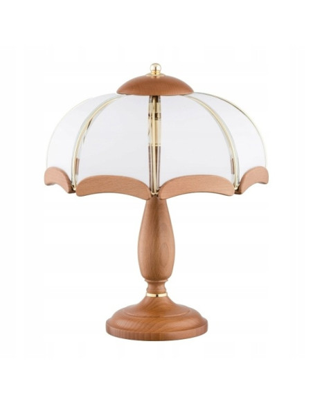 Lampa Nocna SIKORKA DREWNIANA z Białym Kloszem – Elegancka Lampka Stojąca do Sypialni, Zasilanie Sieciowe E14