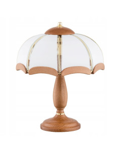 Lampa Nocna SIKORKA DREWNIANA z Białym Kloszem – Elegancka Lampka Stojąca do Sypialni, Zasilanie Sieciowe E14 2