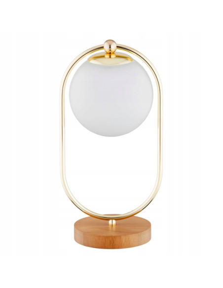 Lampa Stojąca Glamour Oval - Elegancki Element Oświetlenia z Drewna w Kolorze Beżowym i Złotym Akcentem