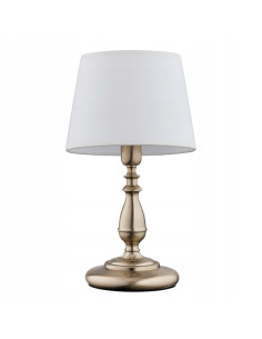 Lampa nocna ROKSANA PATYNOWA z mosiężnym stelażem i eleganckim abażurem - stylowa ozdoba do salonu i sypialni