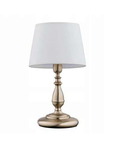 Lampa nocna ROKSANA PATYNOWA z mosiężnym stelażem i eleganckim abażurem - stylowa ozdoba do salonu i sypialni