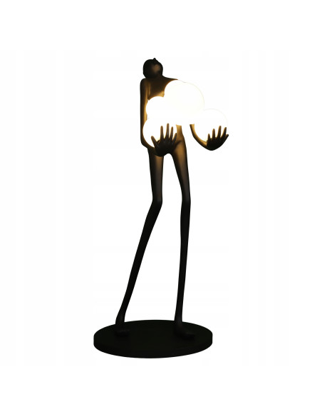 Lampa podłogowa ARTYSTYCZNA "WOMAN" - czarna figura z mlecznymi kulami, 180 cm, elegancki dodatek do wnętrz.