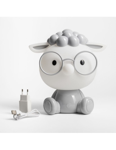 Lampa stołowa OWCA Zuma Line KDR-612-GR w szaro-białym kolorze z LED, idealna do pokoju dziecięcego