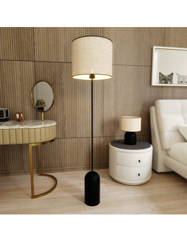 Lampa podłogowa ASPEN LP1 - nowoczesna, rattanowa, czarna lampa do salonu i biura, minimalistyczny design, 142 cm