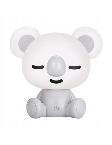 Lampka nocna KOALA z LED, biała i szara, dziecięca lampka stołowa z przymkniętymi oczami, 3W, 93 lumeny.