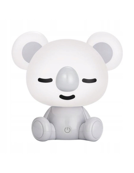 Lampka nocna KOALA z LED, biała i szara, dziecięca lampka stołowa z przymkniętymi oczami, 3W, 93 lumeny.