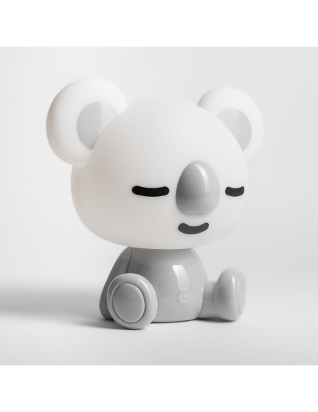 Lampka nocna KOALA z LED, biała i szara, dziecięca lampka stołowa z przymkniętymi oczami, 3W, 93 lumeny.