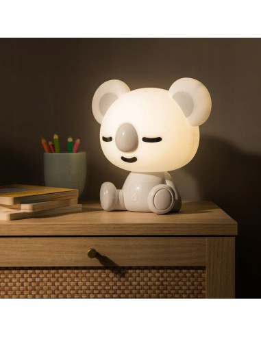 Lampka nocna KOALA z LED, biała i szara, dziecięca lampka stołowa z przymkniętymi oczami, 3W, 93 lumeny.