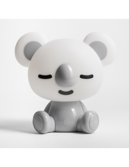 Lampka nocna KOALA z LED, biała i szara, dziecięca lampka stołowa z przymkniętymi oczami, 3W, 93 lumeny.