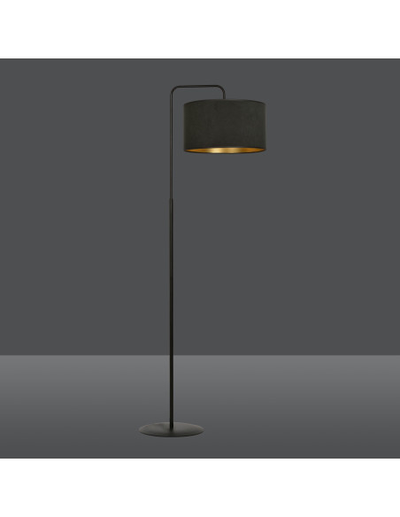 Elegancka lampa stojąca HILDE LP1 BL z welurowym abażurem i złotym wnętrzem, 150 cm, idealna do nowoczesnych wnętrz