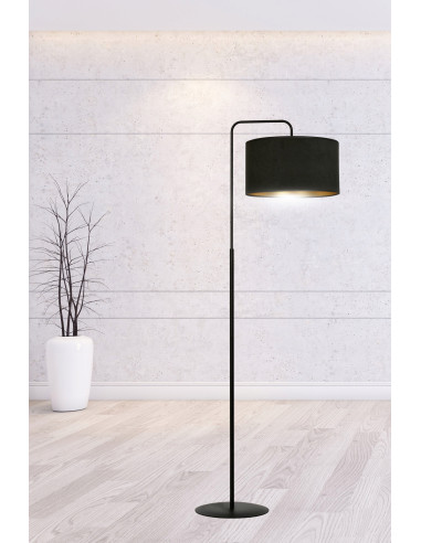 Elegancka lampa stojąca HILDE LP1 BL z welurowym abażurem i złotym wnętrzem, 150 cm, idealna do nowoczesnych wnętrz