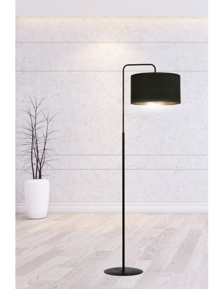 Elegancka lampa stojąca HILDE LP1 BL z welurowym abażurem i złotym wnętrzem, 150 cm, idealna do nowoczesnych wnętrz