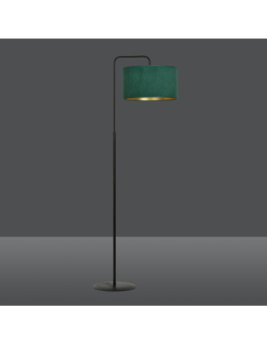 Elegancka lampa podłogowa HILDE LP1 BL w zielonym z abażurem welurowym, idealna do biura i nowoczesnych wnętrz.