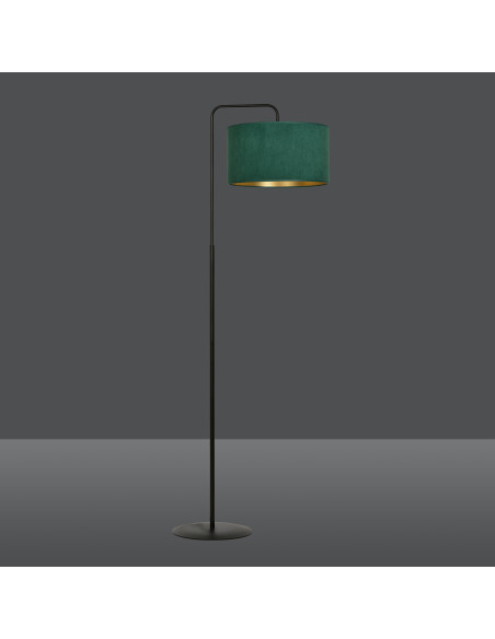 Elegancka lampa podłogowa HILDE LP1 BL w zielonym z abażurem welurowym, idealna do biura i nowoczesnych wnętrz.
