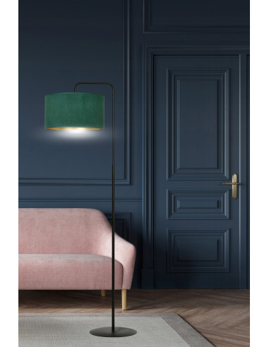 Elegancka lampa podłogowa HILDE LP1 BL w zielonym z abażurem welurowym, idealna do biura i nowoczesnych wnętrz.