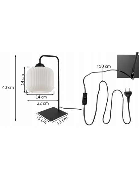 Lampka nocna RIFFLE - minimalistyczna lampa stołowa w kolorze czarnym, 40 cm, E27, idealna do sypialni i biura.