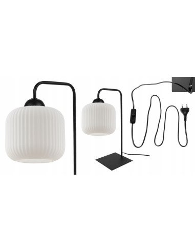 Lampka nocna RIFFLE - minimalistyczna lampa stołowa w kolorze czarnym, 40 cm, E27, idealna do sypialni i biura.