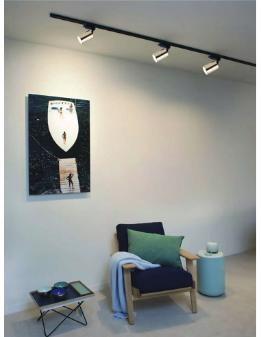 Lampa sufitowa Kika Track Nero - elegancki spot regulowany, czarny aluminium, idealny do salonu i jadalni