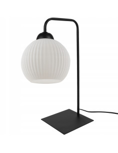 Lampa biurkowa RIFFLE czarna z białym kloszem, elastyczna szyja - eleganckie oświetlenie do biura i sypialni.