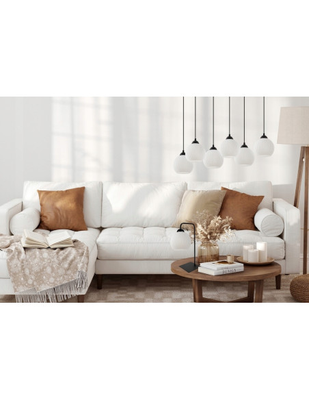 Lampa biurkowa RIFFLE czarna z białym kloszem, elastyczna szyja - eleganckie oświetlenie do biura i sypialni.