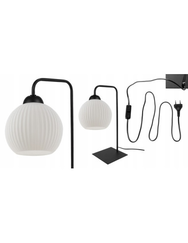 Lampa biurkowa RIFFLE czarna z białym kloszem, elastyczna szyja - eleganckie oświetlenie do biura i sypialni.