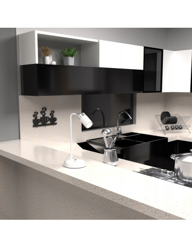 Lampa biurkowa JOKER w skandynawskim stylu, biały metal, elegancka szyja łabędzia, idealna do biura i nowoczesnych wnętrz.