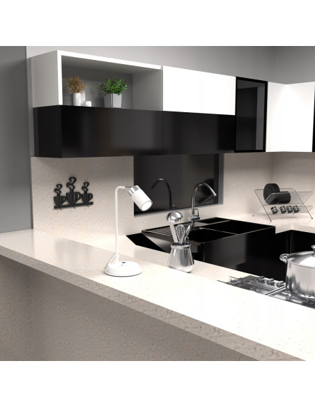 Lampa biurkowa JOKER w skandynawskim stylu, biały metal, elegancka szyja łabędzia, idealna do biura i nowoczesnych wnętrz.