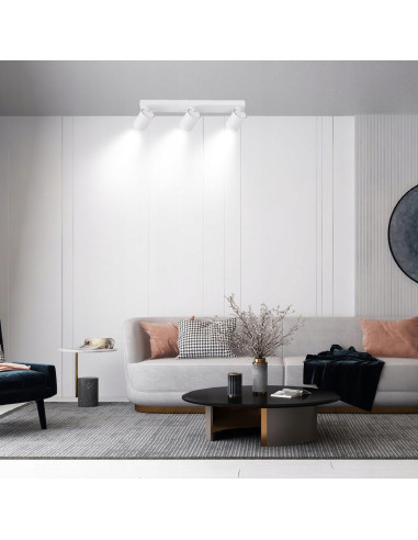 Plafon sufitowy Snow z regulowanymi reflektorami GU10, biały metal, 3 źródła światła do kuchni i jadalni