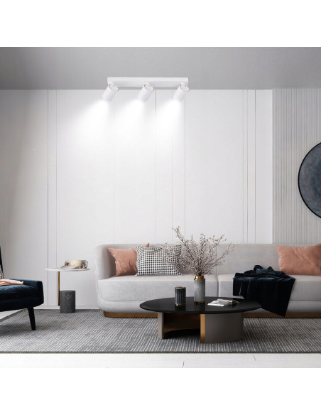 Plafon sufitowy Snow z regulowanymi reflektorami GU10, biały metal, 3 źródła światła do kuchni i jadalni