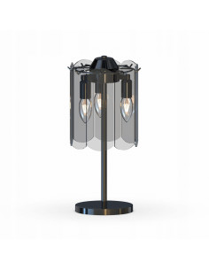 Lampa stołowa NIRA – elegancki dizajn z czarnego metalu i szkła do nowoczesnych wnętrz w sypialni i salonie.