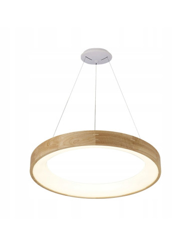 Lampa sufitowa SILVAM 30W LED, drewniana i akrylowa, okrągła, beżowo-biała, nowoczesna do jadalni i salonu