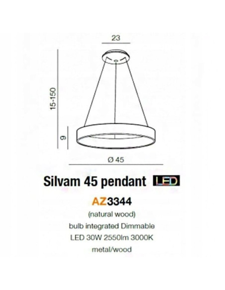 Lampa sufitowa SILVAM 30W LED, drewniana i akrylowa, okrągła, beżowo-biała, nowoczesna do jadalni i salonu