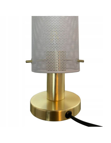 Lampa stołowa TIRANA z białym kloszem i złotymi akcentami – elegancka, nowoczesna lampa do biura i sypialni.
