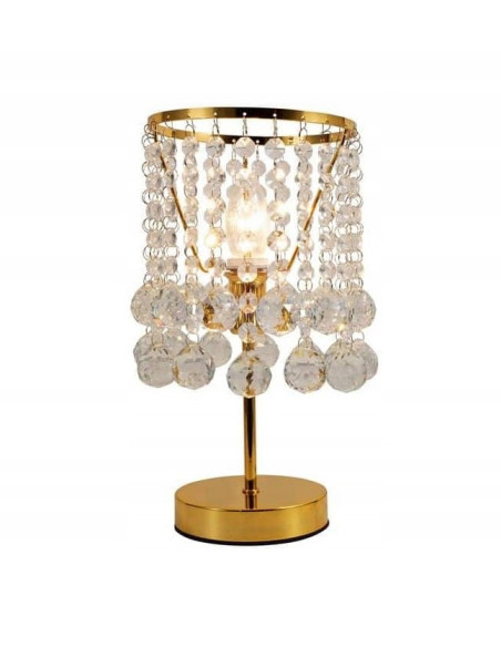 Lampa stołowa glamour LONDON CRYSTAL 40W - złoto/przezroczysta, eleganckie oświetlenie do sypialni, biura i toaletki