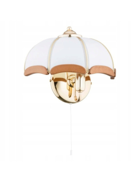 Kinkiet SIKORKA DREWNIANY z mlecznym kloszem – elegancka lampa do sypialni i salonu w stylu secesyjnym