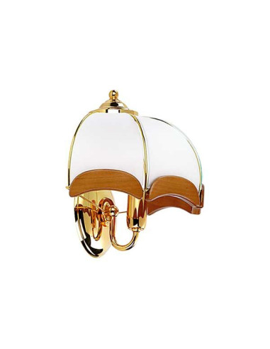 Kinkiet SIKORKA DREWNIANY z mlecznym kloszem – elegancka lampa do sypialni i salonu w stylu secesyjnym