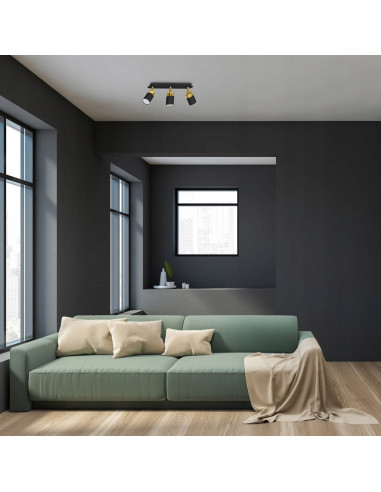 Lampa sufitowa JOKER MiLAGRO, nowoczesna, czarno-złota, z trzema punktami świetlnymi do sypialni i biura