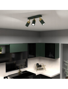 Lampa sufitowa JOKER 3-punktowa w eleganckim ciemnozielonym z dodatkiem złota - nowoczesne oświetlenie kuchenne. 2