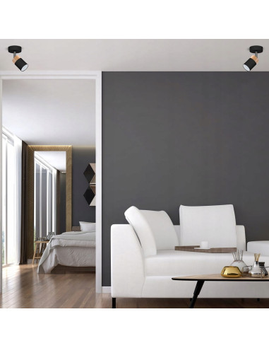 Lampa biurkowa skandynawska Joker Black Wood, elegancki design z metalowymi i drewnianymi akcentami, MiLAGRO